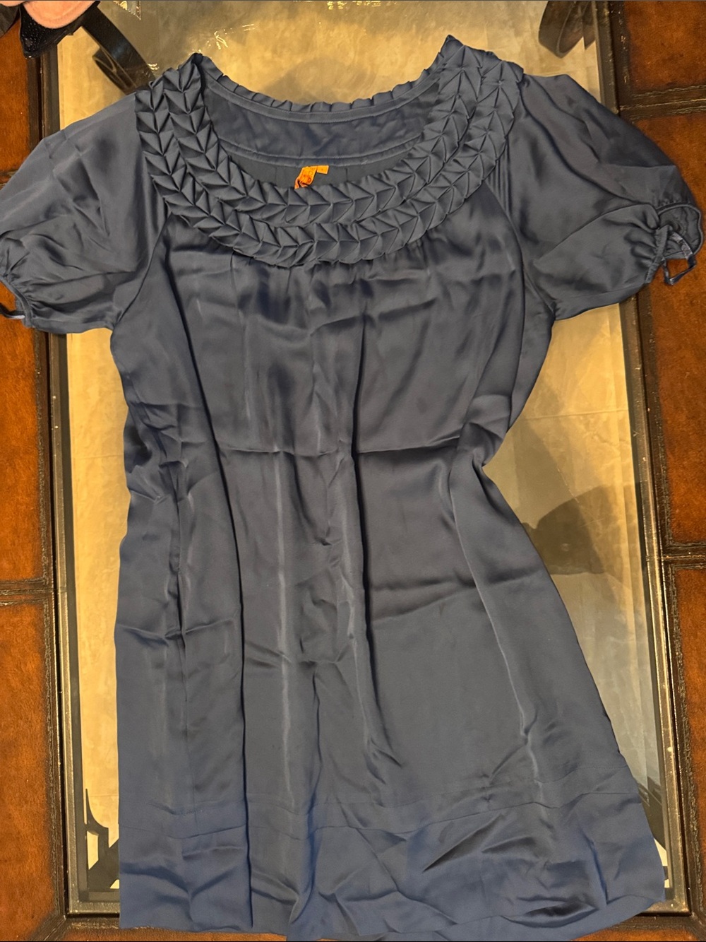 BCBGeneration Navy Braided Yoke Short Sleeve Top